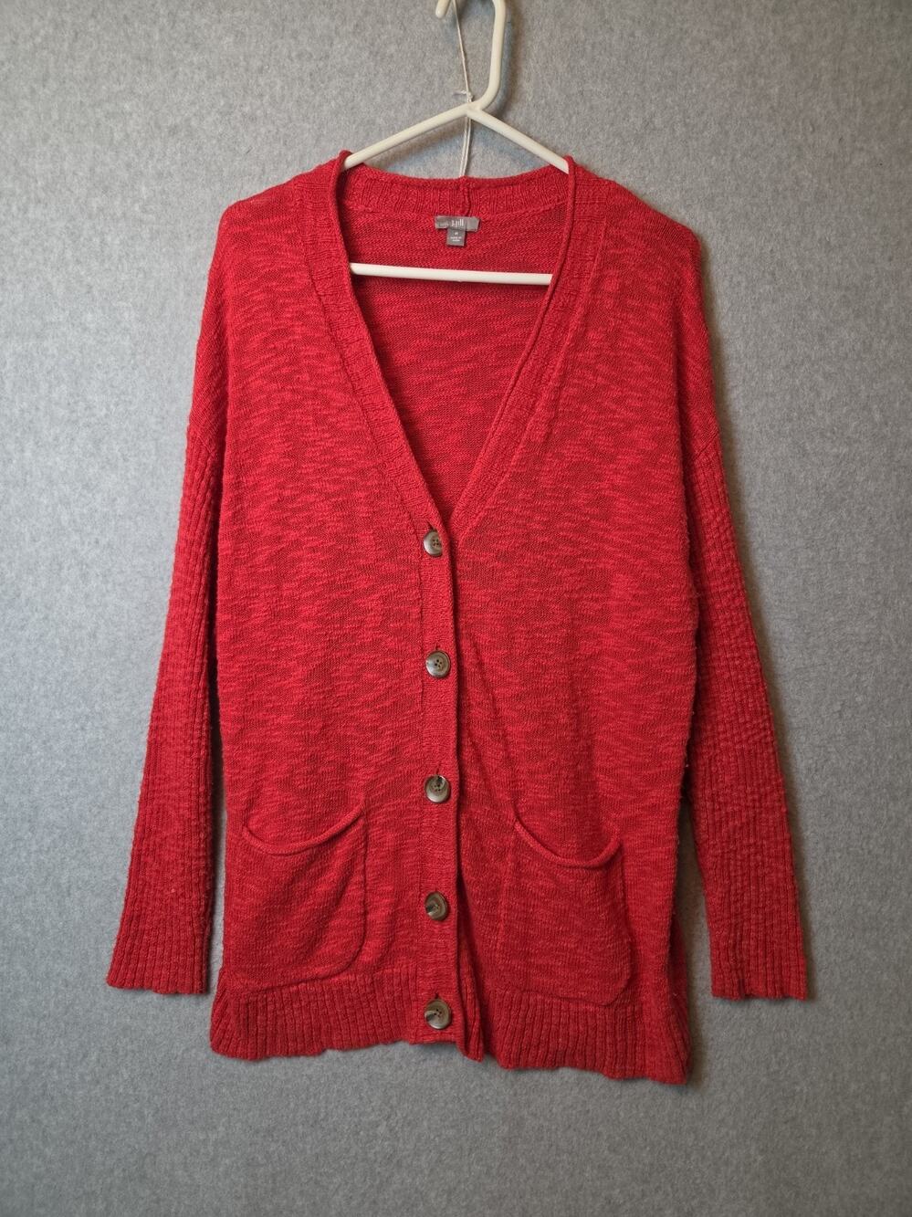 J. Jill Cotton Blend Red Knit LS Drop Shoulder Button Up Cardigan Women's Medium